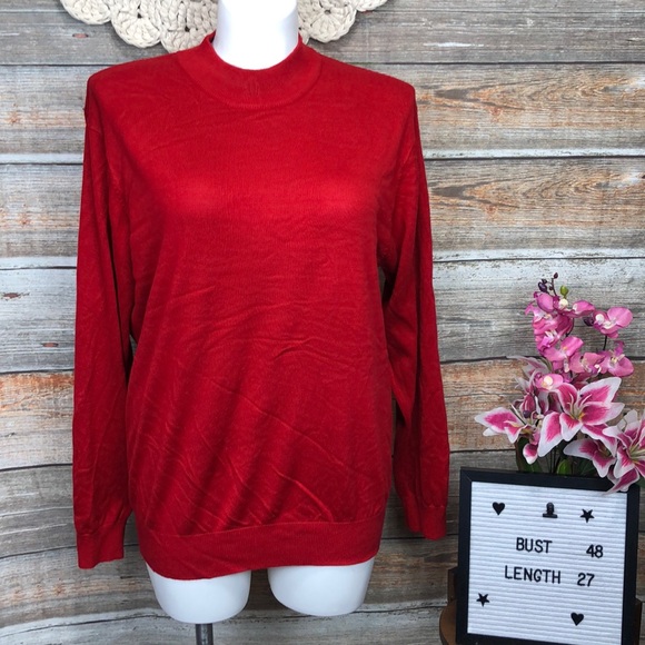 Vintage Sweaters - Vintage 2x Red Mock Neck Lightweight Sweater